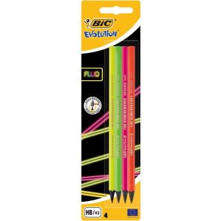 Crayon HB Bic Evolution Fluo Boite de 4 pcs