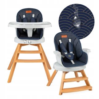 MoMi Woodi Chaise haute 3 en 1 pour bébés et enfants de 6 à 36 mois - Bleu marine