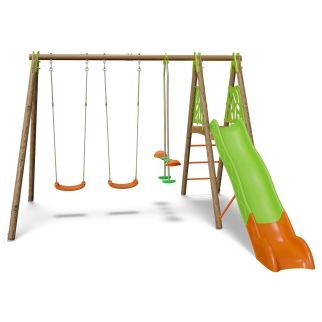 Balançoire en bois poutre métal Techwood AKEO - 6 enfants - Trigano