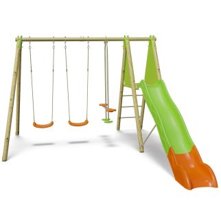 Portique Balançoire En Bois Poutre Métal Avec Toboggan OPTIMA - Trigano